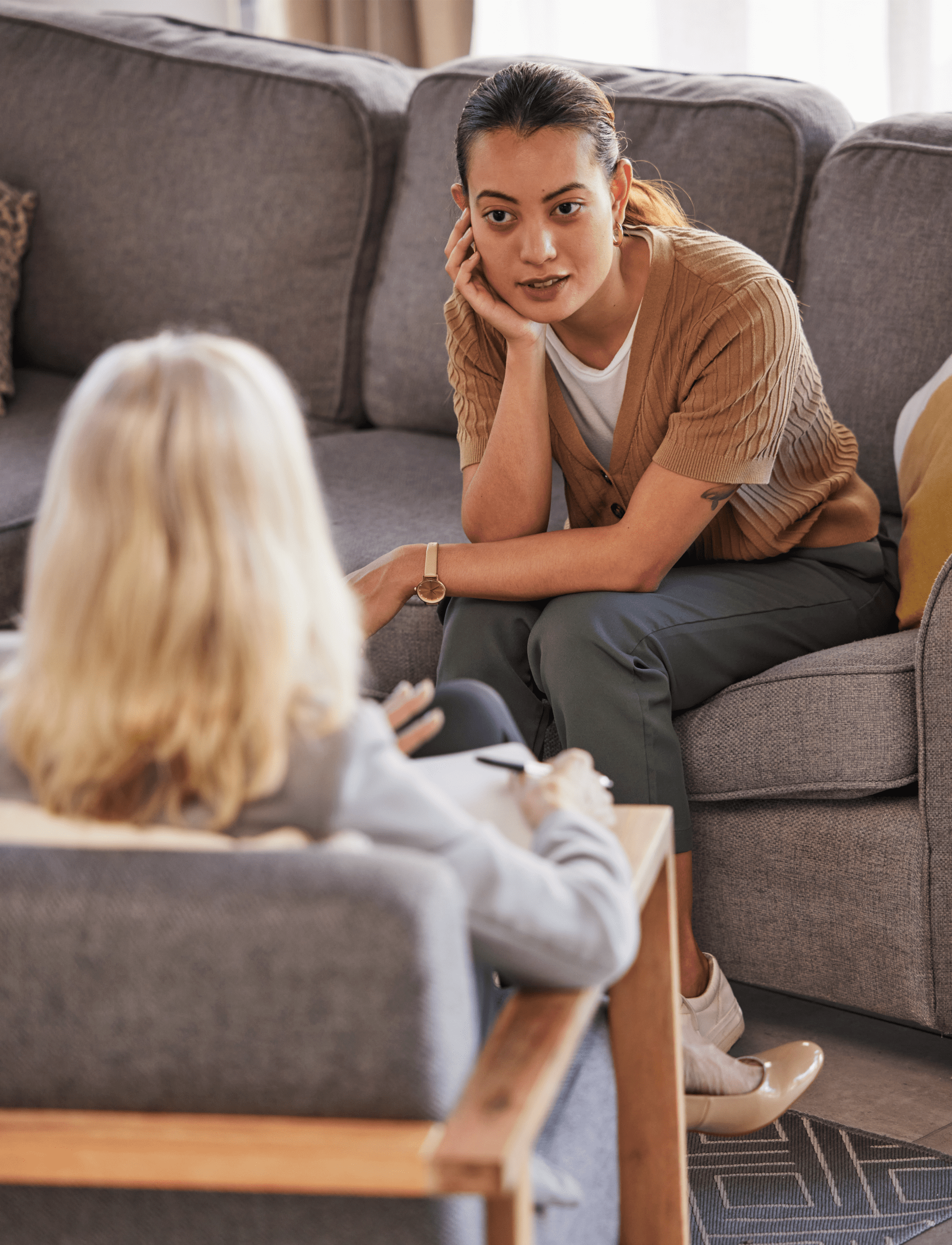 Two women in Iowa discussing "How Does the Abortion Pill Work?"